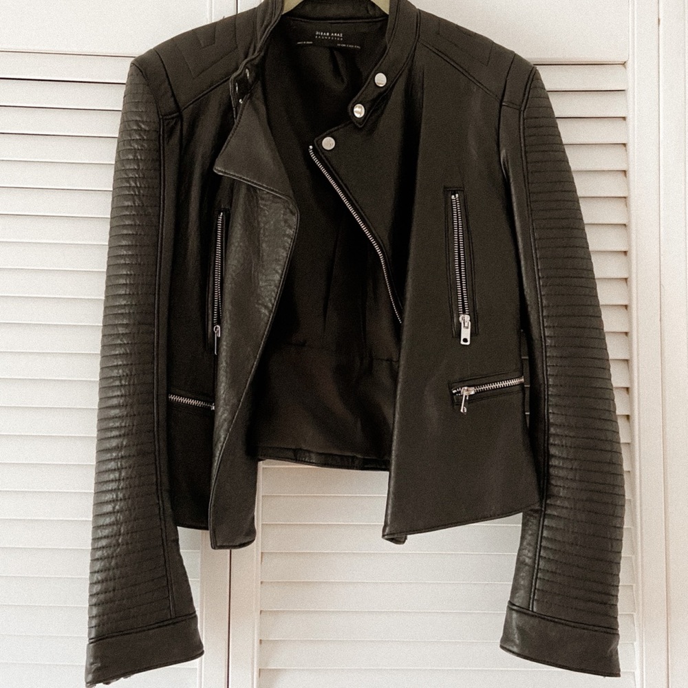 Zara black leather jacket, size S